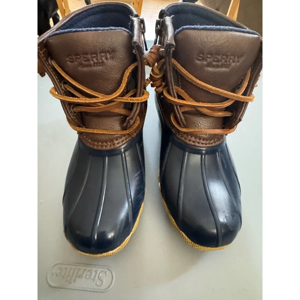 Sperry Kids Saltwater Duck Boots Navy Brown Blue CG55203A Size 11M